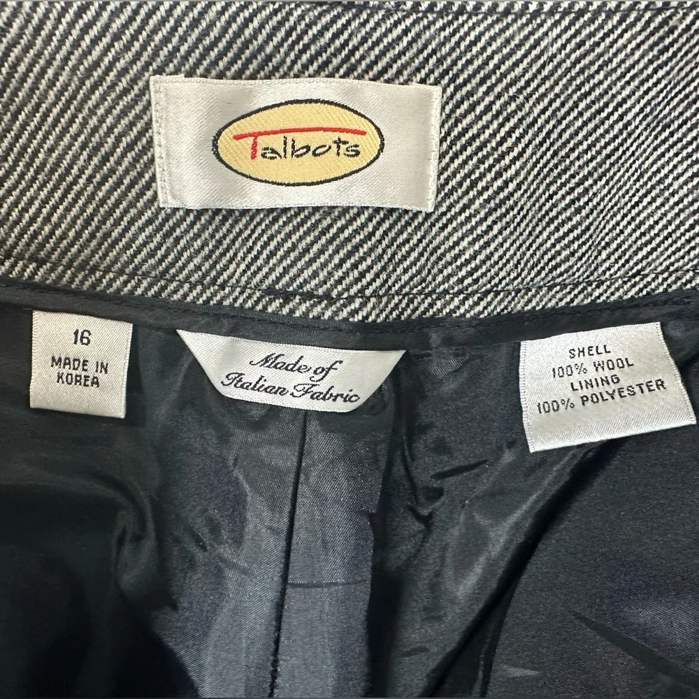 Talbots Black/Gray and White Stripe 100% Wool Lined Trousers Size 16 Italian